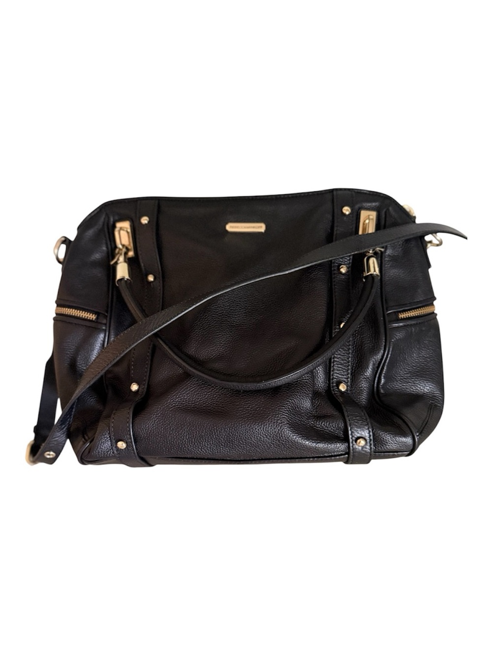 Rebecca Minkoff Cupid Satchel Black Leather Crossbody Bag Gold Hardware‎ Large
